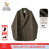 William fox&sons新复古回潮仿麂皮绒小西服男轻商务复古宽松易打理便西休闲西装男 咖色(双排扣） XL /52