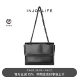 INJOYLIFE流浪包小众软皮通勤包机车大容量单肩包双链条女包牛皮方包 黑色