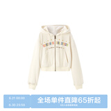 乐町复古学院风外套短款上衣连帽开衫卫衣C2BBD4129 米白 S