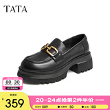 他她（TATA）高跟乐福鞋女厚底小皮鞋英伦风单鞋春GOK02AA4 黑色 36