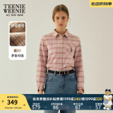 Teenie Weenie小熊女装春季简约户外运动风磨毛格纹衬衫长袖衬衣女 浅粉色 S (160)