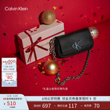 Calvin Klein时尚单肩包礼物链条包包金属字母旋扣翻盖CK女包斜挎马鞍包DH3240 UB1-太空黑 OS