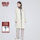 无印良品（MUJI）女式羊毛混牛角扣大衣长款连帽毛呢呢子外套秋冬季外衣女装 米白色 S (155/80A)