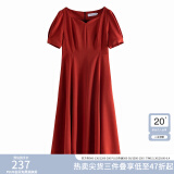范思蓝恩黑色法式气质显瘦连衣裙女夏季赫本风小黑裙设计感12125 珊瑚红 M