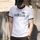 阿迪达斯 （adidas）t恤男装三叶草 2025夏季新款运动服潮宽松大标跑步半袖休闲短袖男 JC8371/白/绿/纯棉透气 L