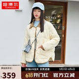 坦博尔羽绒服女短款翻领韩版宽松女士灯芯绒外套TD236266 黄油蜜 165 