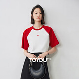 初语多款多色纯棉t恤女2025年夏季新款图案印花圆领短袖上衣 红色-米白-SMILEGT528005 XL