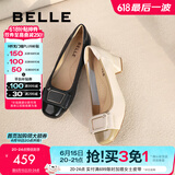 百丽（Belle）舒适优雅单鞋女2025春新真皮蝴蝶结方跟鞋D3S1DAQ5 黑色 37 (235mm)