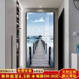 小泸林玄关装饰画现代简约走廊画玄关壁画入户正对门山水挂画高端风景画 家的港湾10093 烤瓷镶钻70*140黑框(101-120墙