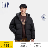 Gap男装徽章logo抽绳立领连帽羽绒服纯色外套677652 黑色 M (170/92A) 亚洲尺码
