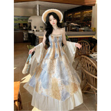芸荨裙子女夏季2025新款风与雏菊波西米亚不规则晕染收腰无袖连衣裙夏 风与雏菊开衫 S