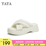 他她（TATA）云朵拖鞋黑色厚底一字带女鞋外穿松糕底凉拖新款WBS01BT3 米白 36