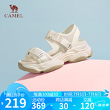 骆驼（CAMEL）动感风织带细闪车缝线魔术贴松糕底运动凉鞋 L23M504136 米色 36