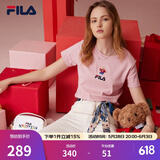 斐乐（FILA）官方女士短袖T恤夏印花运动女装针织短袖套头衫小熊T刺绣上衣 麦町粉-PK M 165/84A