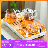 瓷牌茗茶具 玻璃茶具套装家用功夫茶具带过滤内胆泡茶壶茶杯盖碗整套茶具 六彩把八骏8件+小长方密胺盘