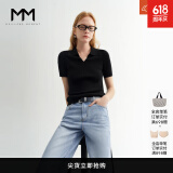 麦檬万件爆款MM口碑原创桑蚕丝凉感针织上衣短袖春夏淡人穿搭 POLO领-短袖-黑色5G4930281 M （100-115斤）