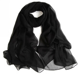 达芬奇密码真丝丝巾女春秋纯色薄款红色披肩100%桑蚕丝防晒纱巾生日礼物 黑色