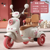 麦格萌儿童电动车摩托车三轮车男孩女孩宝宝车可坐大人充电双人玩具车 粉色标配【单驱+早教+双座】