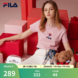 斐乐（FILA）官方女士短袖T恤夏印花运动女装针织短袖套头衫小熊T刺绣上衣 麦町粉-PK S 160/80A