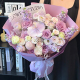 馨仪鲜花速递玫瑰向日葵康乃馨花束生日礼物全国同城配送 紫玫瑰蝴蝶兰混搭花束