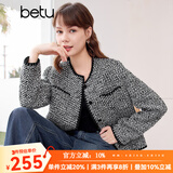 百图betu女装春季新款短外套高级感小香风长袖毛呢外套女2401T40 黑色 S