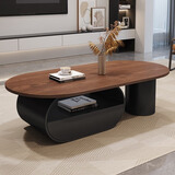 珍铁中古风实木茶几复古风简约轻奢小户型客厅家用新款高级感茶台桌 【胡桃色实木面板】黑色茶几130【带圆柱】