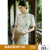 独束大码女装温婉知性新中式旗袍连衣裙2024夏季新款淡雅A字长裙 绿竹花 2XL (尺码：4)