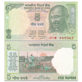 亚洲-全新UNC 印度纸币 2008-22年 国父甘地  仅供收藏 5卢比  P- 94Ae单张