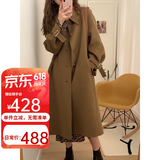QIYUN【当天发】双面羊毛呢外套女秋冬季新款气质中长款过膝呢大衣 深卡其 XL 【131-150斤】