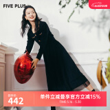 FIVE PLUS连衣裙女2023秋冬新款网纱气质针织长裙方领长袖拼接收腰小黑裙 黑色-新货 S