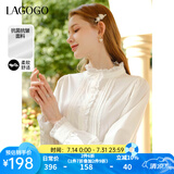 lagogo【抗菌抗皱】法式木耳边白衬衫女士拉谷谷春秋长袖立领上衣 本白色(V1) S