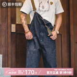 马登工装美式复古情侣甲板背带裤水洗丹宁直筒阔腿牛仔裤休闲长裤男潮 牛仔蓝 L