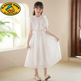 G.duck女童夏装2026新款儿童连衣裙中大童夏季长款公主裙小女孩雪纺裙子 白色(搭配头饰) 160 cm
