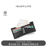 INJOYLIFE男女短款钱包 两折小钱包情侣真皮十字纹 青年简约皮夹 黑色 - 新LOGO