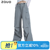 zauo防晒工装裤女户外休闲防晒裤直筒速干阔腿裤 灰色 M