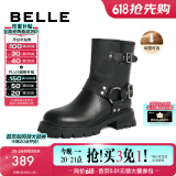 百丽（Belle）周雨彤同款机车靴女商场同款休闲短靴A2A1DDZ3 黑色-绒里 36 (230mm)