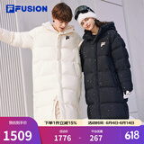 FILAFUSION斐乐潮牌情侣长款羽绒服冬季保暖加厚男女装连帽上衣 正黑色-BK M 170/92A
