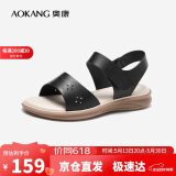 奥康（Aokang）妈妈鞋凉鞋夏季百搭舒适软底女凉鞋平底女鞋1224821023黑37码
