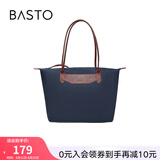 百思图冬季商场同款时尚潮流通勤大容量单肩包斜挎女X2847DX2 蓝/棕 F