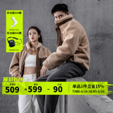 Monster Guardians休闲外套男 秋冬咖色灯芯绒拼接刺绣复古外套情侣同款夹克外套 卡其色外套 M (体重参考120斤-150斤)