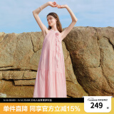 乐町山茶少女连衣裙24年夏季新款肌理感挂脖长裙度假风飘带连衣裙 粉色（现货） M