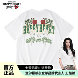 查尔斯桃心夏季薄款纯棉玫瑰字母印花休闲潮流百搭街头风短袖T恤男男女同款 白色 2XL