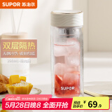 苏泊尔（SUPOR）玻璃杯双层男女士家用办公商务送礼泡茶水杯车载便携茶杯子 290ML-珠光白