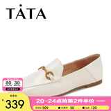 他她（TATA）方头乐福鞋女休闲平底一脚蹬小皮鞋女单鞋春秋款FLC22AM4 米色 39