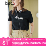 betu百图女装春装新款宽松韩版卡通印花短袖T恤ins潮JD2102T08 黑色 S