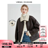 VEGA CHANG皮毛一体外套女秋冬韩版宽松加厚毛绒皮衣外套ins潮 深栗棕 M