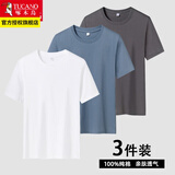 啄木鸟【纯棉体恤三件装】夏装新品短袖t恤青少年圆领休闲大码男装半袖 深灰+雾霾蓝+白色 XL