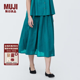 无印良品（MUJI）女式强捻抽褶裙长半身裙纱裙薄荷曼波风纯棉全棉裙子女装半裙 绿色 XL 165/74A