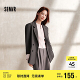 森马外套女中长款盘扣国潮高街宽松春秋拼接休闲西服107624111001