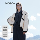 MO&Co.秋冬季丝绒感撞色边菱格压纹宽松运动泡芙中长款羽绒服外套女 米白色-第2批 S 160